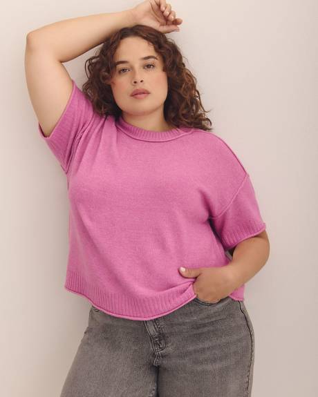 Pull décontracté à col rond et manches courtes
