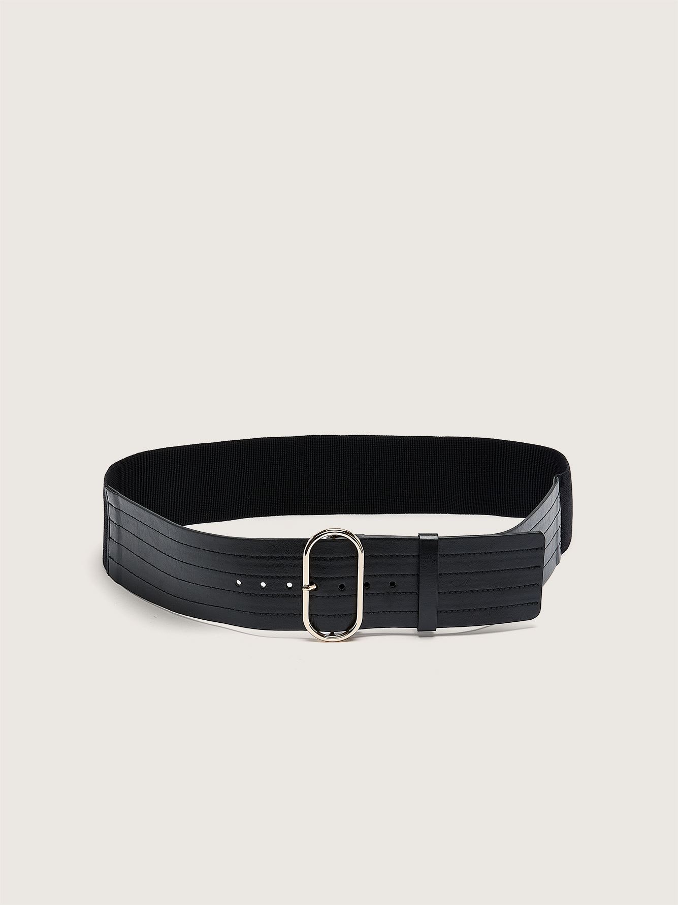 Wide Black Faux Leather Elastic Belt