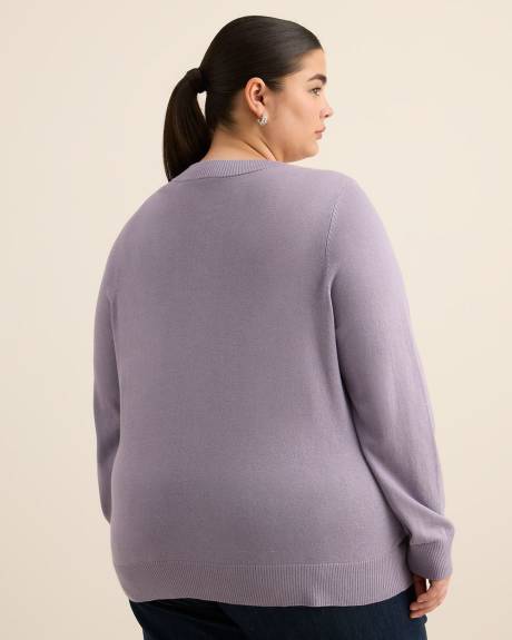 Responsible, Buttoned-Down Cotton Blend Crewneck Cardigan