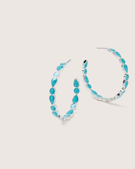 Large Hoop Earrings with Blue Stones