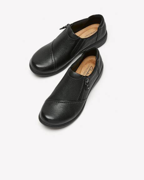 Chaussure en cuir noir avec fermeture éclair sur les côtés, pied large - Clarks