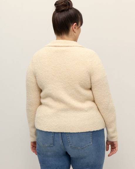 Boucle Knit Cardigan with Shirt Collar - Addition Elle