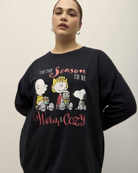 Pull noir à col rond avec imprimé de Snoopy