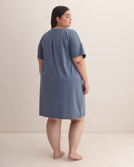 Chemise de nuit en tricot bleu chiné à doubles pois - ti Voglio