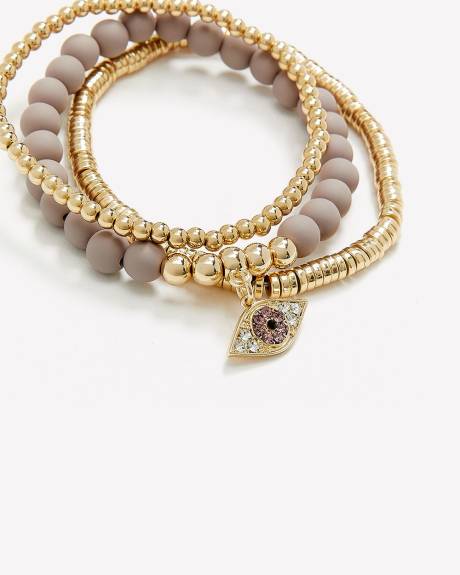 Bracelets élastiques à billes avec pendentif du mauvais oeil, ens. de 4