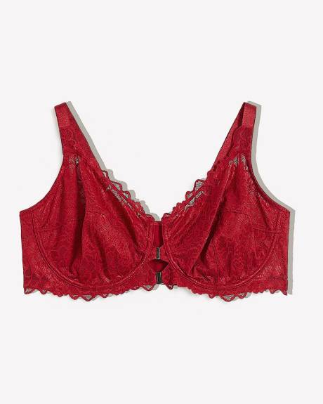 Red Unlined Underwire Front-Closure Lace Bra - Déesse Collection