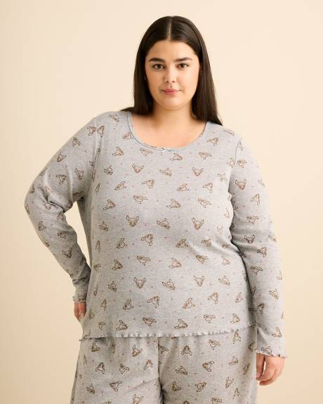 Heather Grey Bambi Long-Sleeve Pyjama Top - ti Voglio