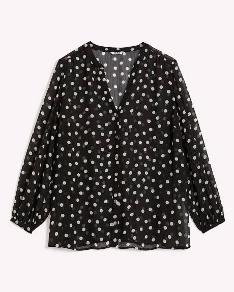Printed Buttoned Down Blouse with Long Balloon Sleeves