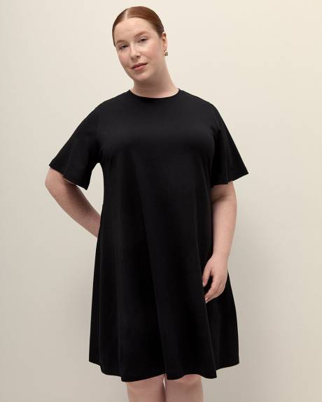 Responsible, Crewneck Swing Dress with Short Flutter Sleeves