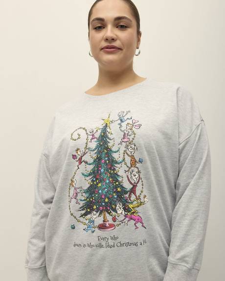 Heather Gray Crewneck Sweatshirt with Grinch Print