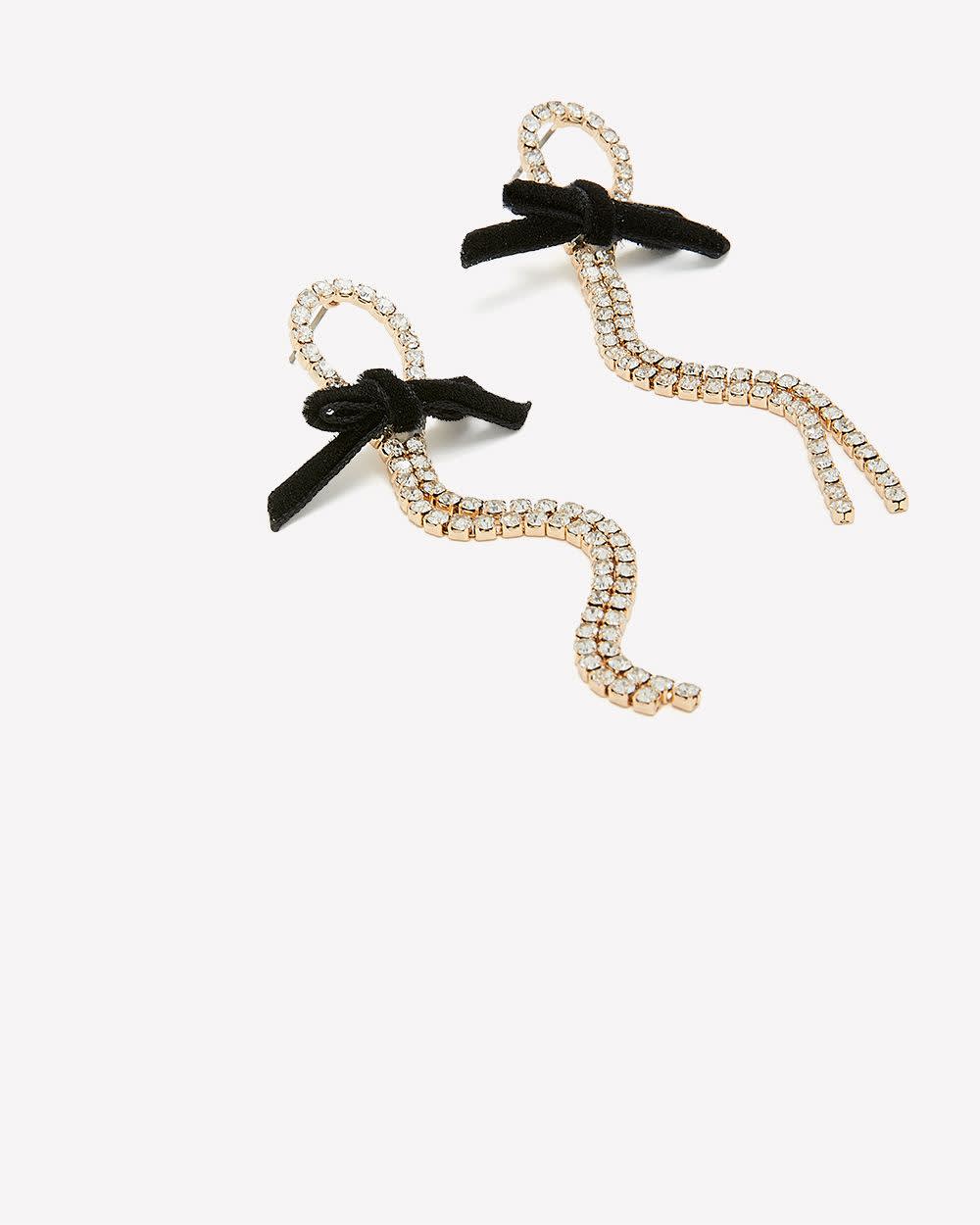 Drop Earrings with Rhinestones and Velvet Bow
