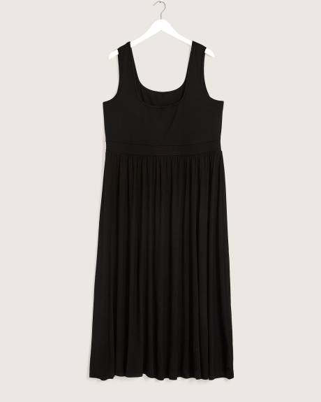 Robe maxi noire sans manches avec encolure carrée, tissu responsable