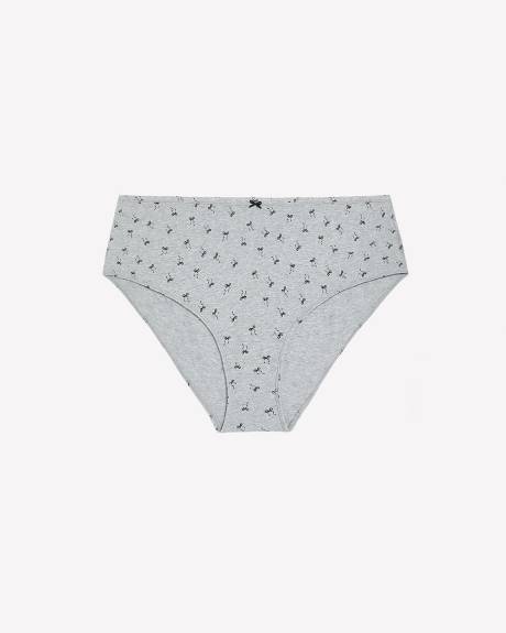High-Cut Heather Grey Cotton Brief with Bow Print - ti Voglio