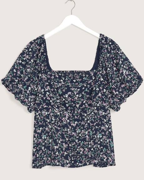 Blouse imprimée en crêpe avec manches courtes ballon