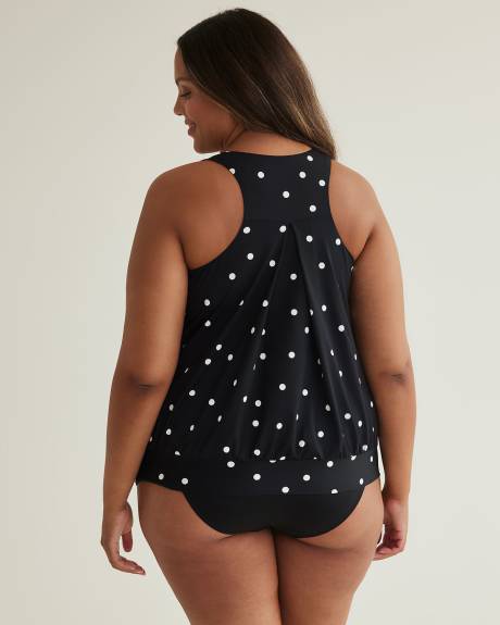 Tankini noir à pois avec bande de taille et dos nageur