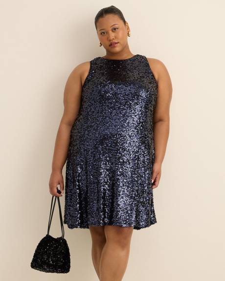 Robe courte évasée à paillettes sans manches avec boucle au dos