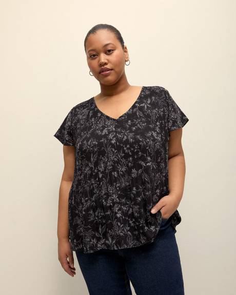 Responsible, Pleated V-Neck Blouse with Short Flutter Sleeves