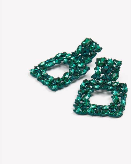 Blue Rhinestones Square Shape Earrings