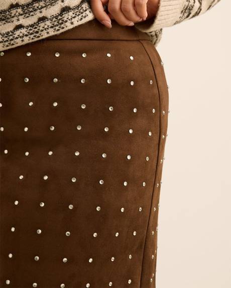 Brown Faux-Suede Mini Skirt with Rhinestones
