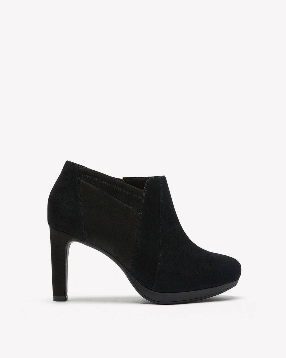 Wide Width, Ambyr Hope Black Suede Heeled Booties - Clarks | Penningtons