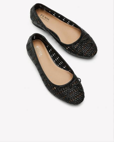Extra Wide Width Faux Leather Woven Ballet Flat