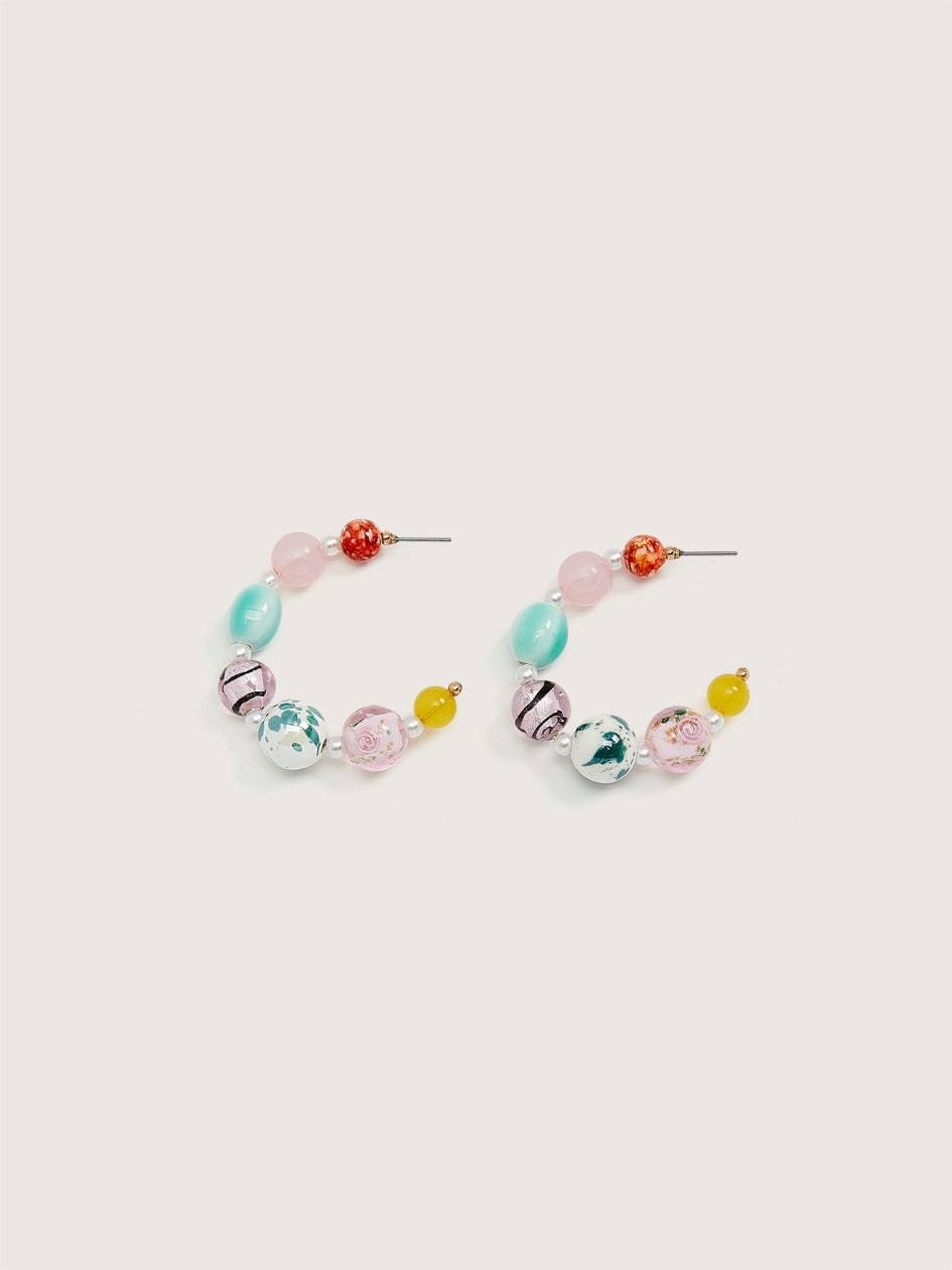 Boucles d'oreilles anneaux avec billes multicolores