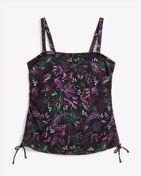Leaf-Print Rushing Tube Tankini Top
