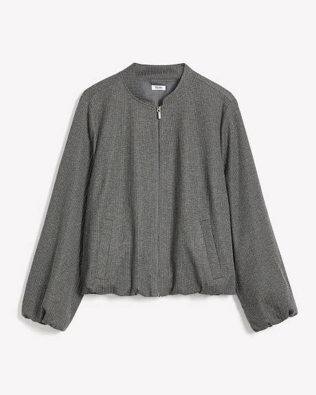 Grey Pinstripe Balloon-Hem Bomber Jacket