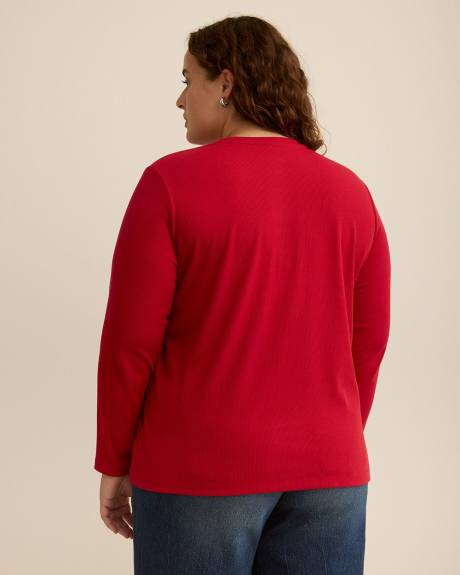 Boyfriend-Fit Long-Sleeve Ribbed Knit Tee