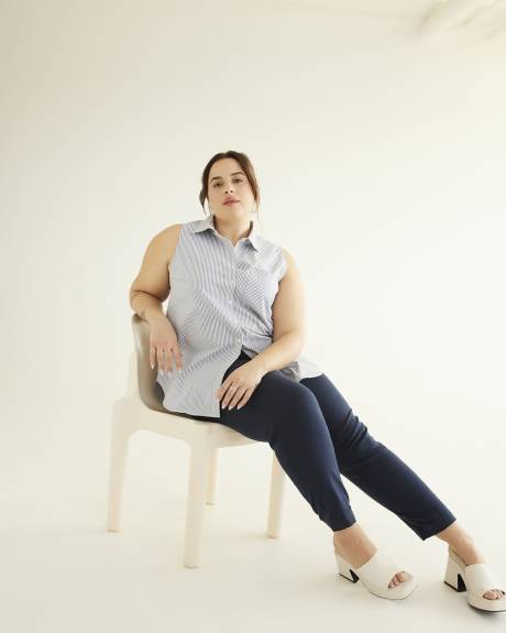 Striped Buttoned-Down Sleeveless Tunic Shirt