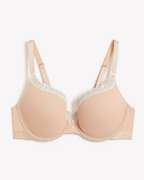 Underwire Cotton Rib Contour T-Shirt Bra with Lace - Déesse Collection