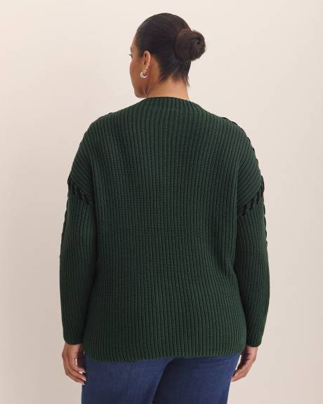 Cotton-Blend Funnel Neck Sweater with Whip Stitch