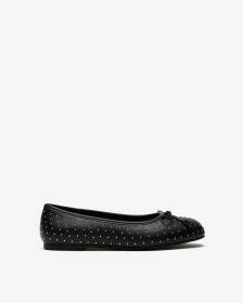 Extra Wide Width, Black Studded Ballerina with Bow