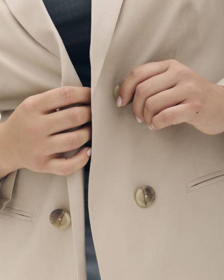 Beige Linen Blend Blazer - Addition Elle