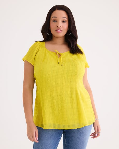 Scoop-Neck Blouse with Short Flutter Sleeves
