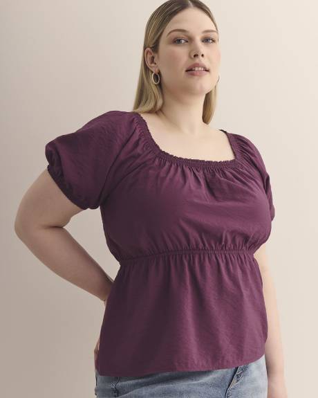Square Neck with Short Balloon Sleeves Blouse