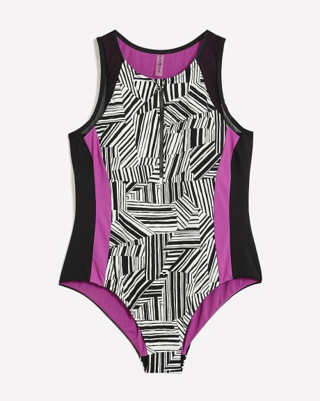 Printed One-Piece Swimwear with Half Zipper - Active Zone