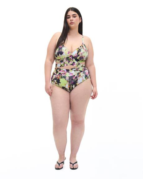 Abstract Print Longline Bikini Top with Crisscross Band - Addition Elle