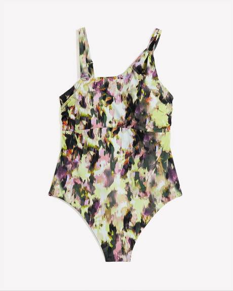 Abstract-Print Asymmetrical One-Piece Swimsuit - Addition Elle