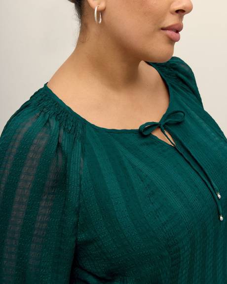 Scoop-Neck Swing Blouse with Long Balloon Sleeves