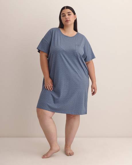 Chemise de nuit en tricot bleu chiné à doubles pois - ti Voglio