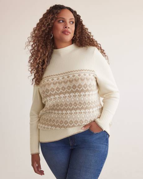 Fair Isle Jacquard Knit Sweater with Lurex