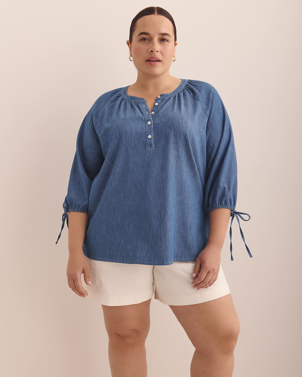 Blouse évasée en denim avec boutons