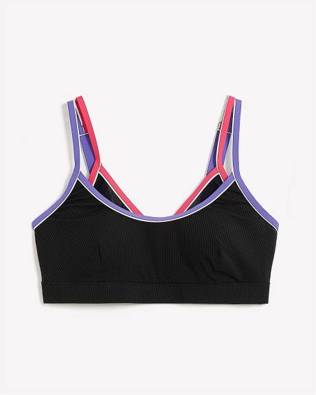 Black Ribbed Bikini Top with Inside Mesh Layer