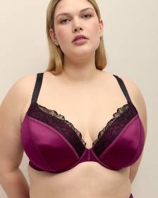 Underwire Padded Plunge Satin Bra with Embroidered Trims - Déesse Collection