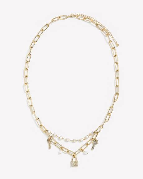Chaîne à gros maillons avec perles et pendentif en cadenas