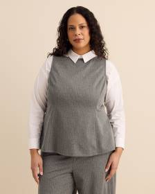 Gray Pinstripe Sleeveless Boat-Neck Top