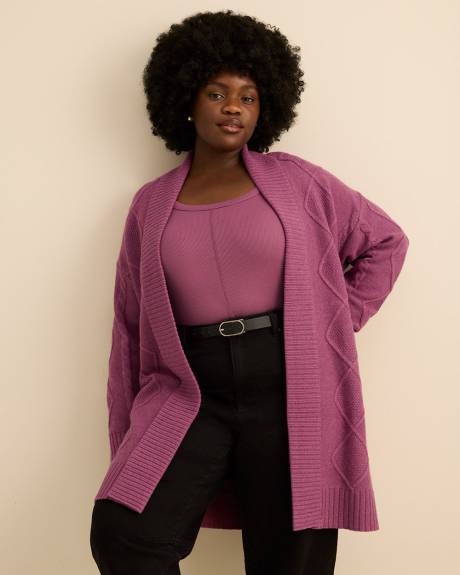 Tunic Sweater Cardigan with Cable Stitch Details