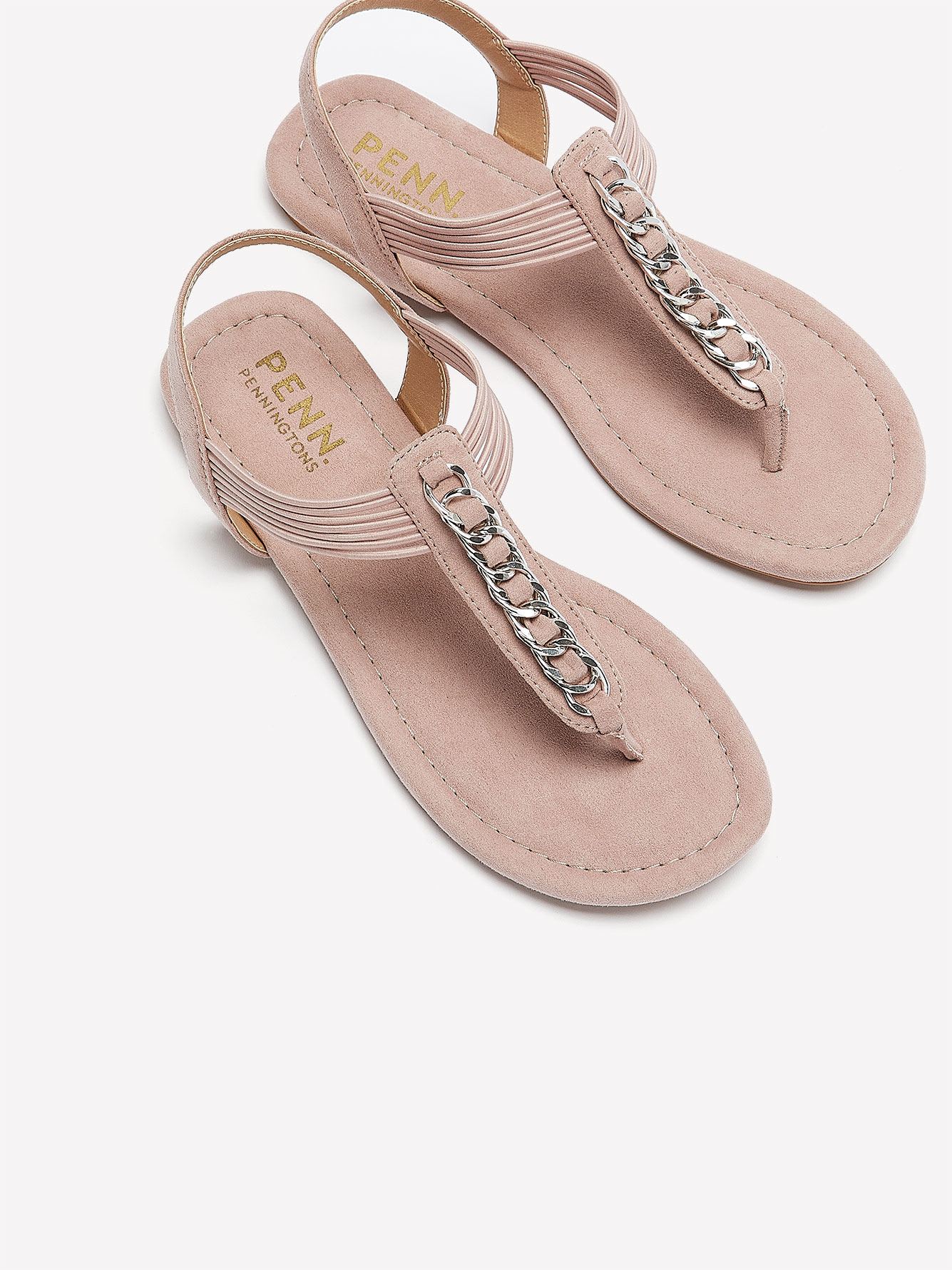 Extra Wide Width, Flat T-Strap Sandal with Chain