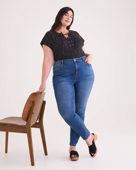 A-line Knit Top with Lace-Up V-Neck